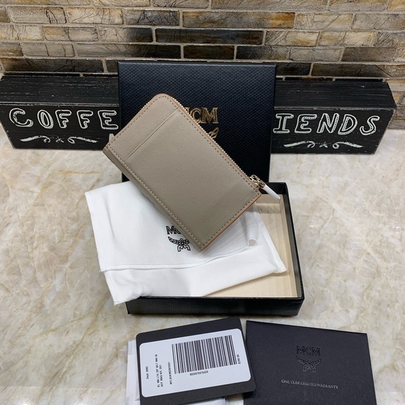 MCM Klara Monogram Zip Mini Wallet: Taupe - Picture 9 of 10